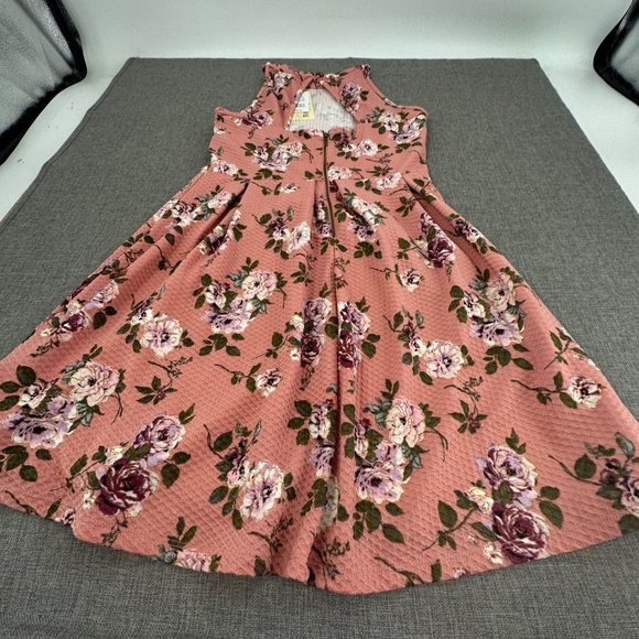 Rewind Floral Skater Dress Medium Sleeveless Pleated Peachy Color Brand New - Picture 13 of 15